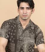 Khaki dobby self shirt