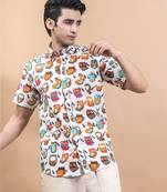 Multi color owl printed half sleeve  shirt