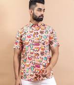 Owl printed peach color half sleeve shirt