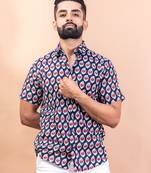 Blue jaipuri printed cotton half sleevs shirt