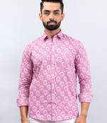 Pink block printed cotton full sleeves shirt