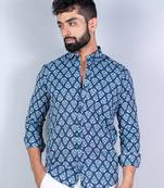 Blue floral printed kantha cotton full sleeves shirt