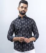 Black bandhej printed full sleeves cotton shirt