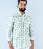 Off white elephant printed full sleeves cotton shirt