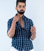 Blue checks printed full sleeves cotton shirt