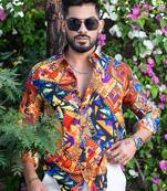 Multi abstract printed full sleeves crepe shirt