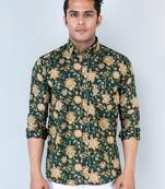 Green floral printed full sleeves cotton shirt