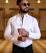 White tuxedo full sleeves cotton shirt