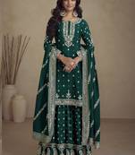 Green real chinon embroidery designer sharara suit