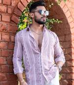 Dusty rose abstract printed full sleeves crepe shirt