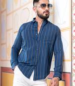 Blue striped full sleeves giza cotton shirt
