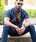 Blue bandhej printed half sleeves cotton shirt