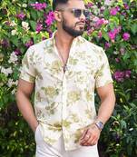Tea green floral printed half sleeves cotton shirt