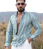 Green geometric printed full sleeves crepe shirt