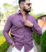 Purple self  weaved full sleeves giza cotton shirt