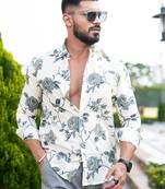Grey floral printed full sleeves cotton shirt