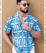 Blue tie dye cuban half sleeves modal shirt