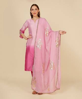 Ombre dyed kurta with pants with foil printing 1