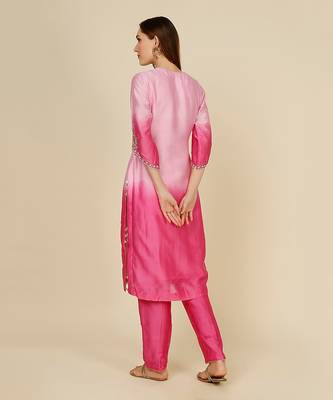 Ombre dyed kurta with pants with foil printing 2