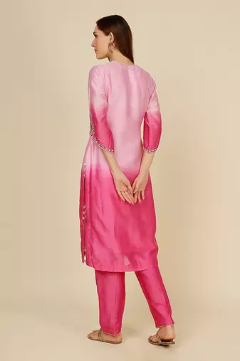 Ombre dyed kurta with pants with foil printing