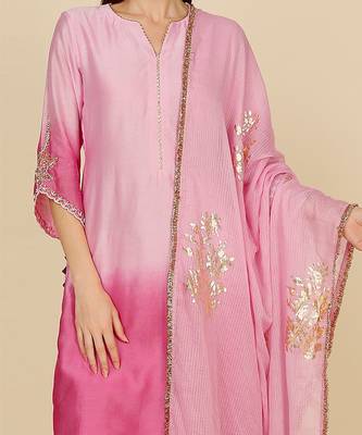 Ombre dyed kurta with pants with foil printing 4