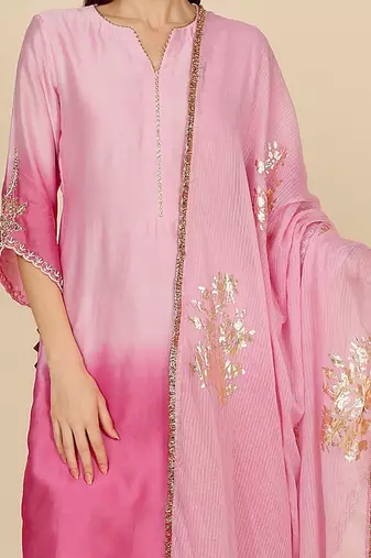Ombre dyed kurta with pants with foil printing