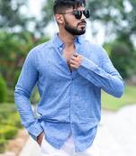 Blue texture full sleeves giza cotton shirt