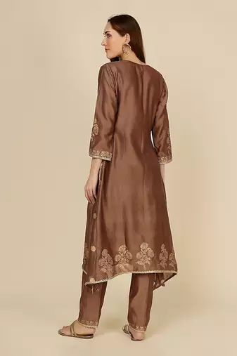 Side tails with block print and embroidery