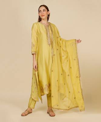 Kurta with side tails with block print and embroidery 1