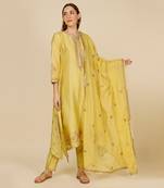 Kurta with side tails with block print and embroidery