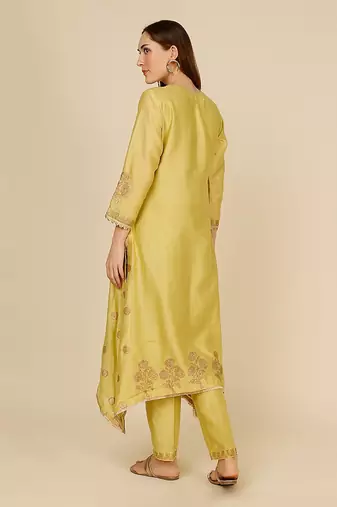 Kurta with side tails with block print and embroidery
