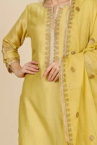 Kurta with side tails with block print and embroidery