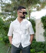 White 3 pockets oversized twill cotton half sleeves shirt