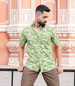 Dark green floral half sleeve printed shirt