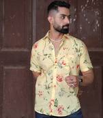 Light yellow floral half sleeve printed shirt