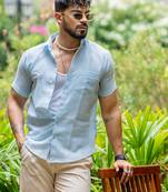 Soft cyan half sleeve solid shirt