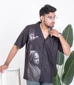 Black crepe kanye west printed oversized shirt