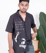 Black crepe drakeprinted oversized shirt