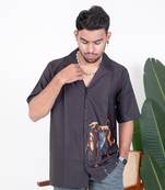 Black crepe diljit dosanjh printed oversized shirt