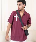 Mahroon poly crepe zipper oversized shirt