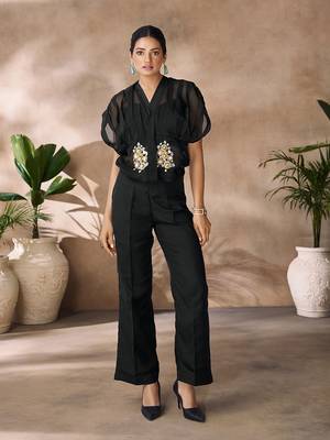 Fashionable black women's shirt top and pant set 1