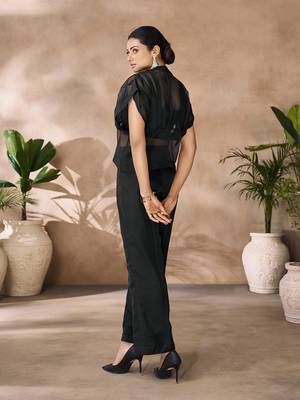 Fashionable black women's shirt top and pant set 3