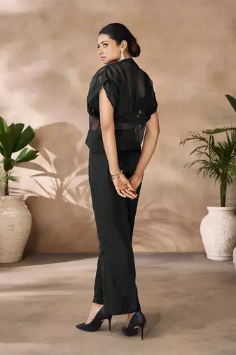 Fashionable black women's shirt top and pant set