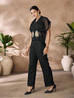Fashionable black women's shirt top and pant set 4