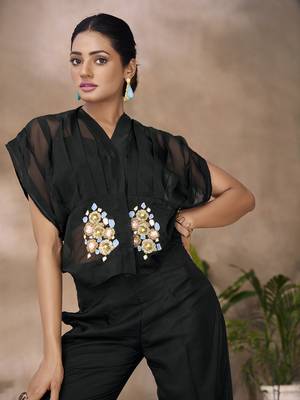 Fashionable black women's shirt top and pant set 5
