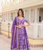 PURPLE Designer Dyeable Pure Viscose Jacquard fabric Lehenga Choli & Dupatta Set