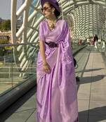 Lavender Katan Silk Weaving Zari Work Designer Saree