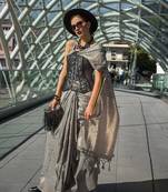 Grey Katan Silk Weaving Zari Work Party Saree