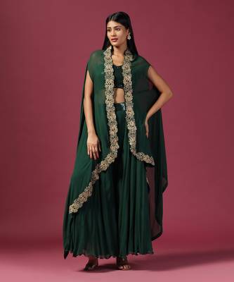 Bottle green georgette emroidery palazzo set 1