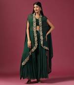 Bottle green georgette emroidery palazzo set